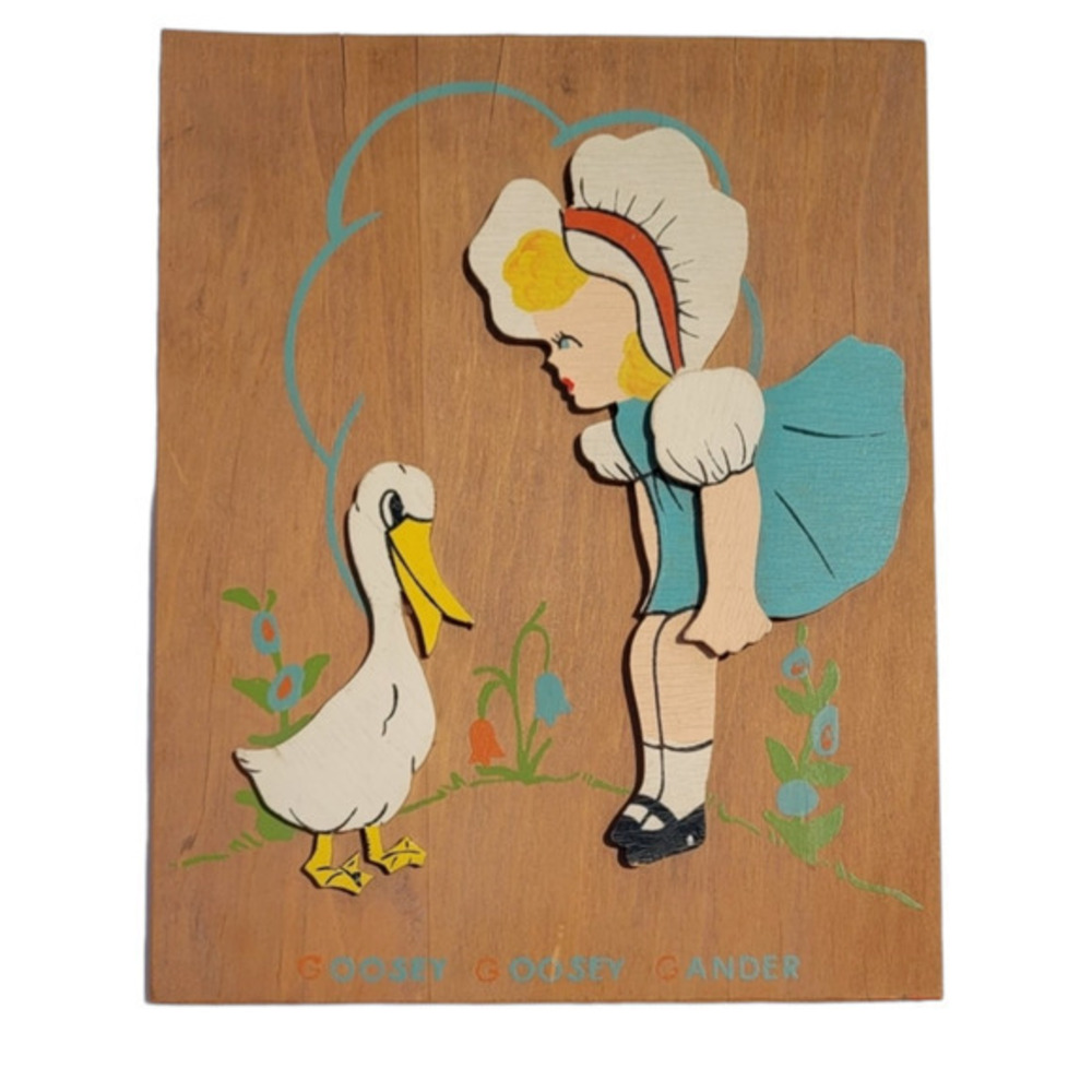 Vintage Child's Wood Layered‎ 3D Goosdey Goosey Gander Wall Décor